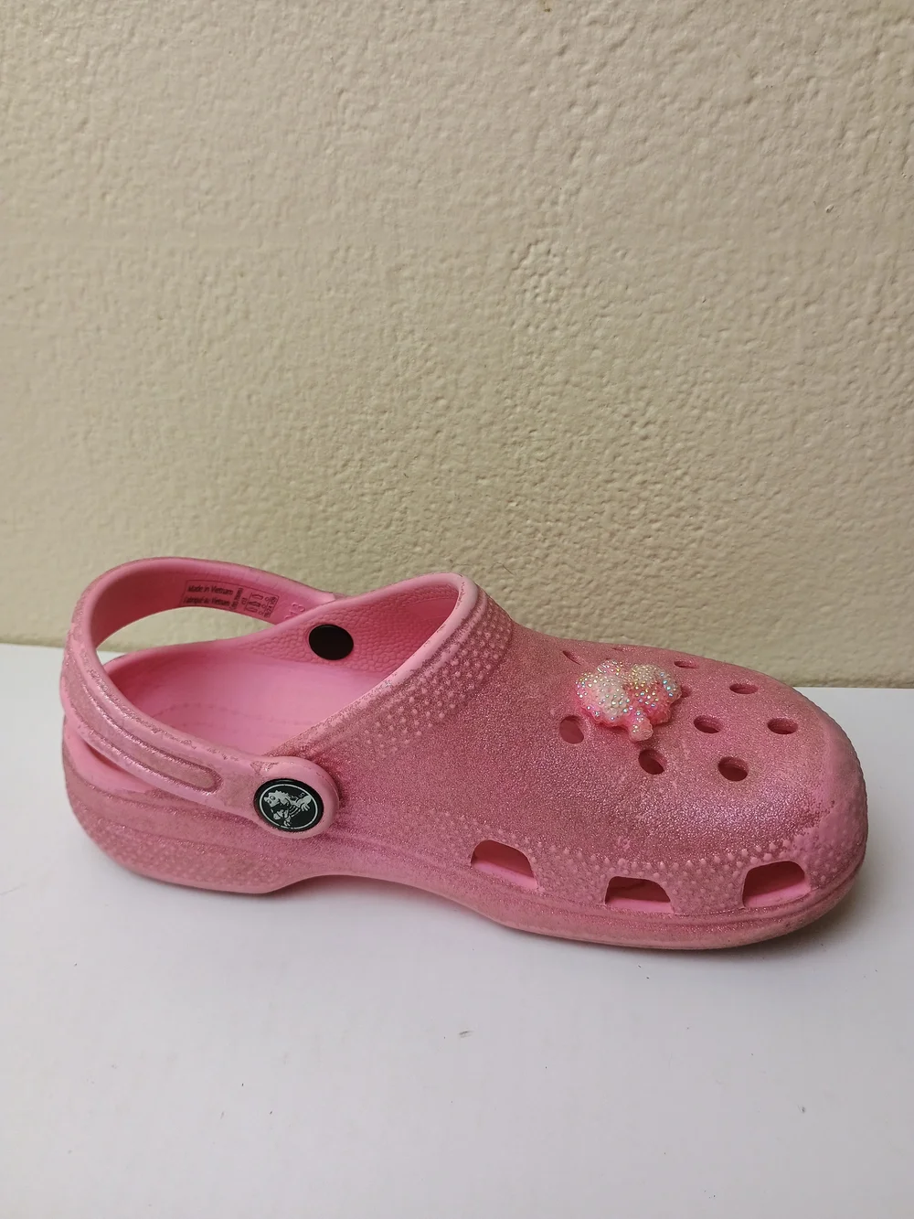 CROCS Classic Glitter C13 Little Girl Pink Glitter Clogs with Charm Jibbitz